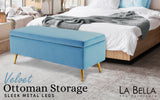 Ottomans & Footstools: Storage Ottoman Stool Bench Seat 110cm Velvet OCEAN BLUE
