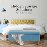 Ottomans & Footstools: Storage Ottoman Stool Bench Seat 110cm Velvet OCEAN BLUE