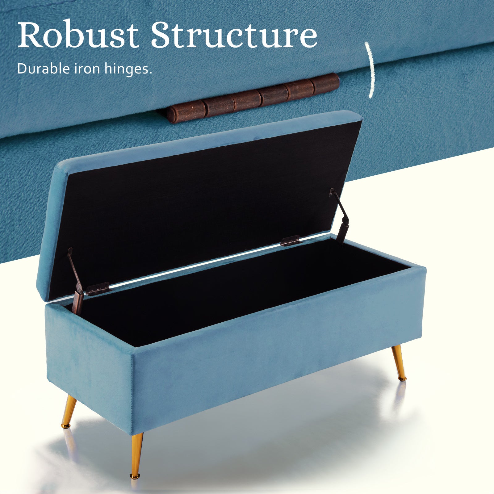 Ottomans & Footstools: Storage Ottoman Stool Bench Seat 110cm Velvet OCEAN BLUE
