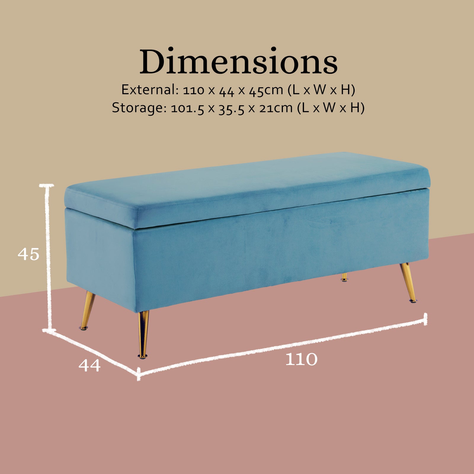 Ottomans & Footstools: Storage Ottoman Stool Bench Seat 110cm Velvet OCEAN BLUE