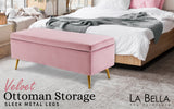 Ottomans & Footstools: Storage Ottoman Stool Bench Seat 110cm Velvet PINK