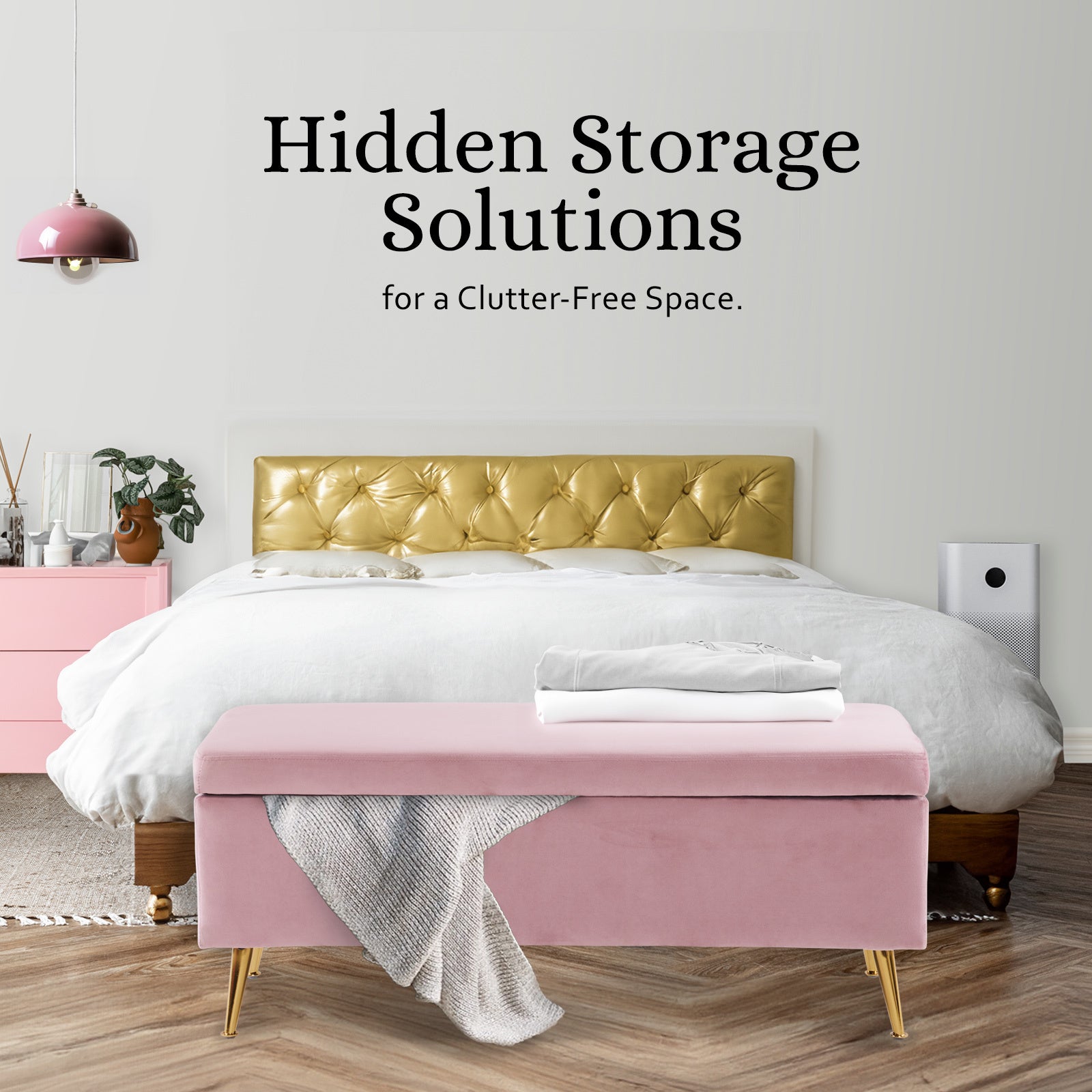 Ottomans & Footstools: Storage Ottoman Stool Bench Seat 110cm Velvet PINK