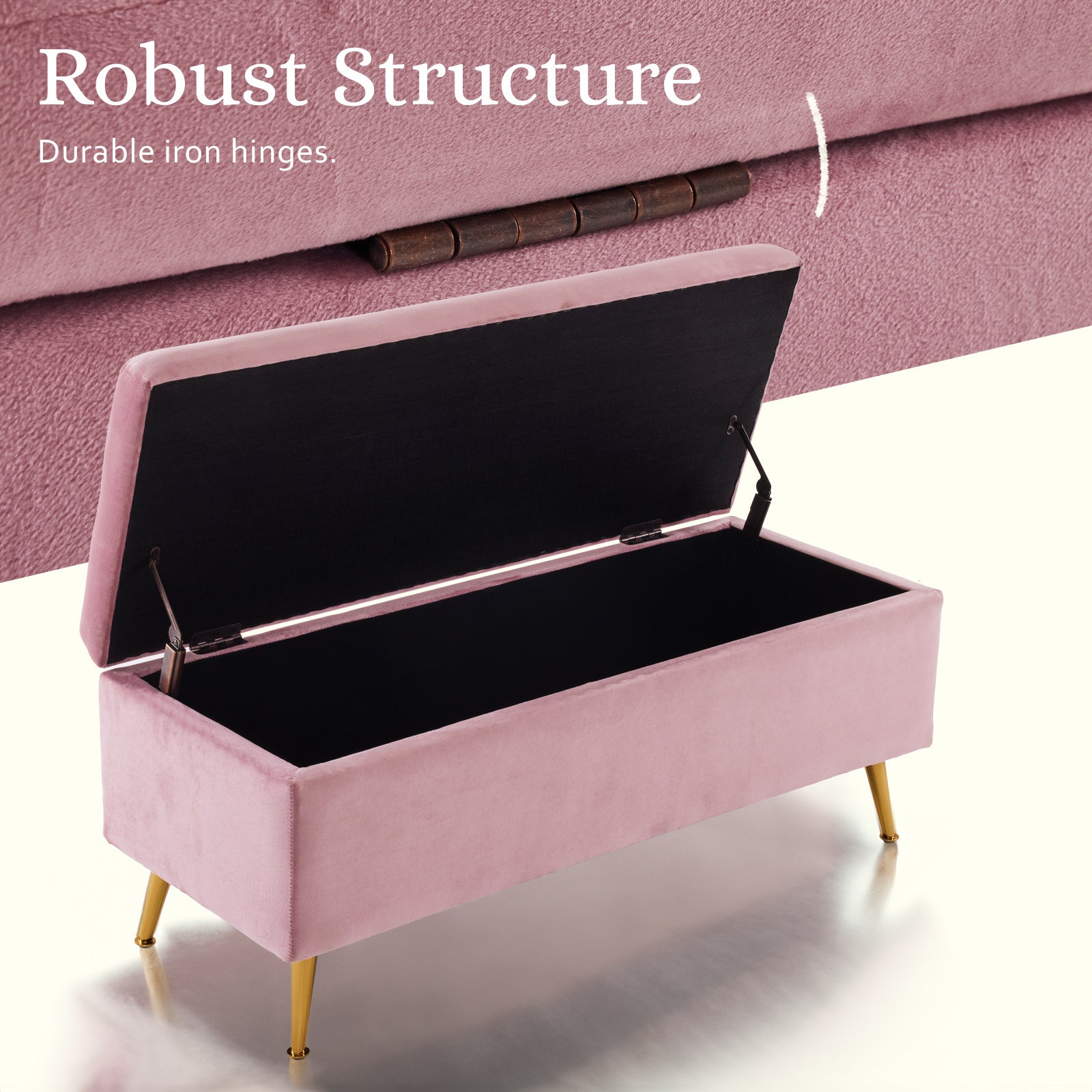 Ottomans & Footstools: Storage Ottoman Stool Bench Seat 110cm Velvet PINK
