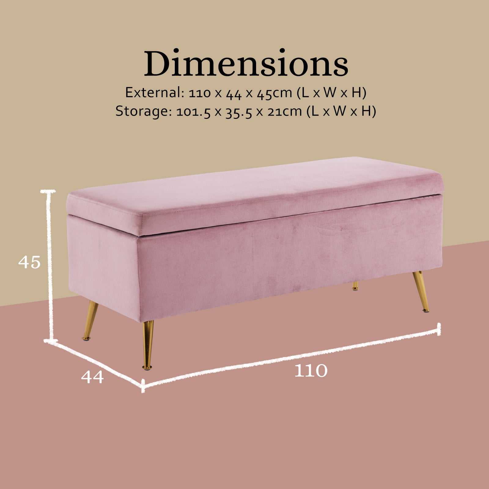 Ottomans & Footstools: Storage Ottoman Stool Bench Seat 110cm Velvet PINK