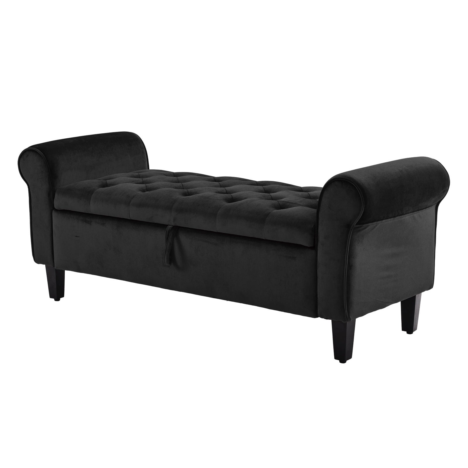Ottomans & Footstools: Storage Ottoman Stool Arm Bench Seat 132cm Velvet BLACK