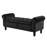 Ottomans & Footstools: Storage Ottoman Stool Arm Bench Seat 132cm Velvet BLACK