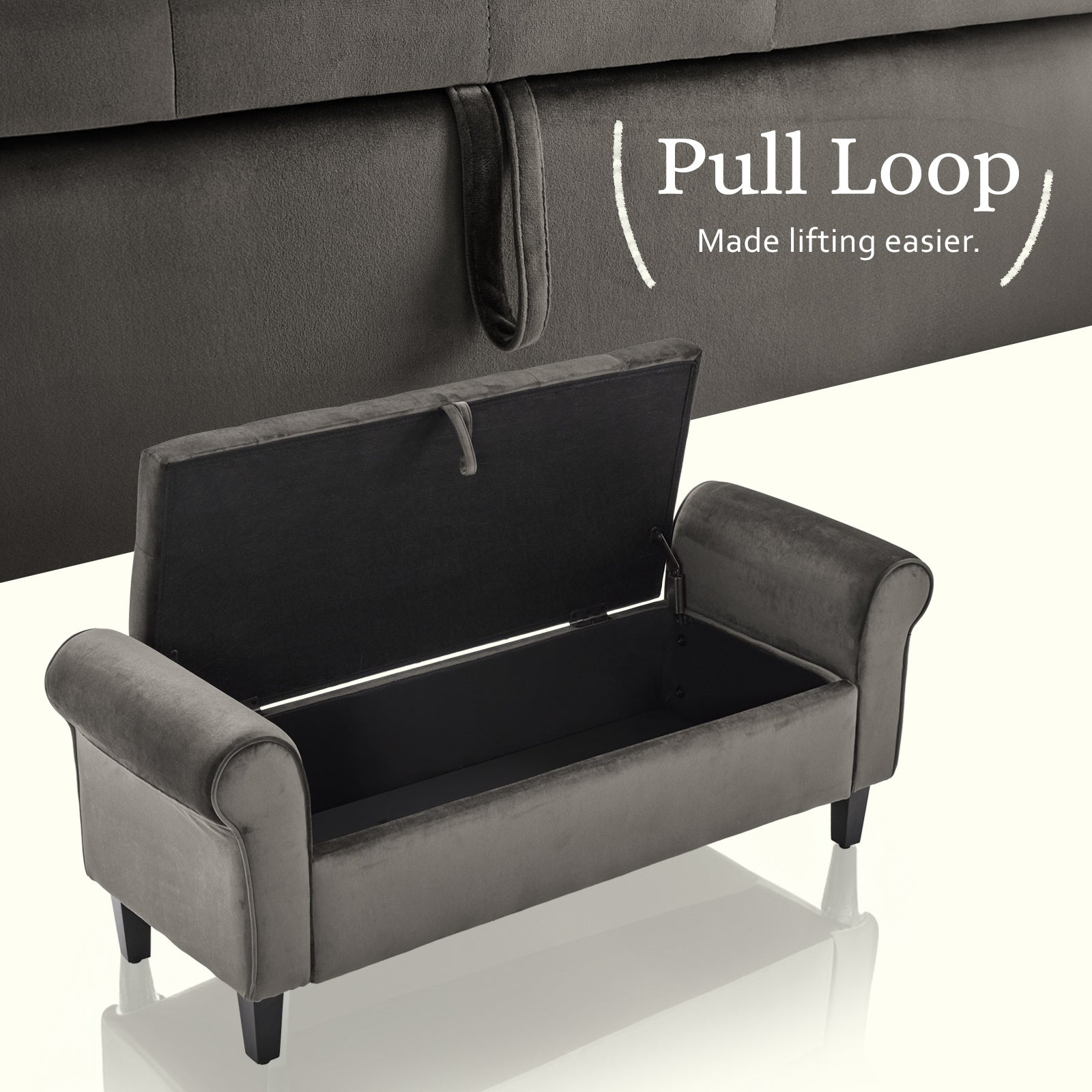 Ottomans & Footstools: Storage Ottoman Stool Arm Bench Seat 132cm Velvet GREY