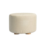 Ottomans & Footstools: Fabric Ottoman Round Wooden Leg Foot Stool - BEIGE