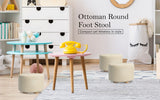 Ottomans & Footstools: Fabric Ottoman Round Wooden Leg Foot Stool - BEIGE