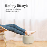 Ottomans & Footstools: Fabric Ottoman Round Wooden Leg Foot Stool - BEIGE