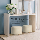 Ottomans & Footstools: Fabric Ottoman Round Wooden Leg Foot Stool - BEIGE