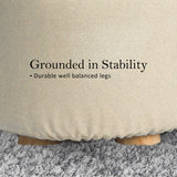 Ottomans & Footstools: Fabric Ottoman Round Wooden Leg Foot Stool - BEIGE