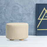 Ottomans & Footstools: Fabric Ottoman Round Wooden Leg Foot Stool - BEIGE