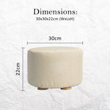 Ottomans & Footstools: Fabric Ottoman Round Wooden Leg Foot Stool - BEIGE