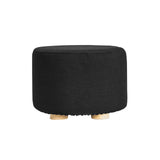 Ottomans & Footstools: Fabric Ottoman Round Wooden Leg Foot Stool - BLACK