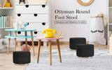 Ottomans & Footstools: Fabric Ottoman Round Wooden Leg Foot Stool - BLACK