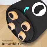 Ottomans & Footstools: Fabric Ottoman Round Wooden Leg Foot Stool - BLACK
