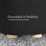 Ottomans & Footstools: Fabric Ottoman Round Wooden Leg Foot Stool - BLACK