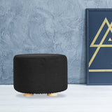 Ottomans & Footstools: Fabric Ottoman Round Wooden Leg Foot Stool - BLACK