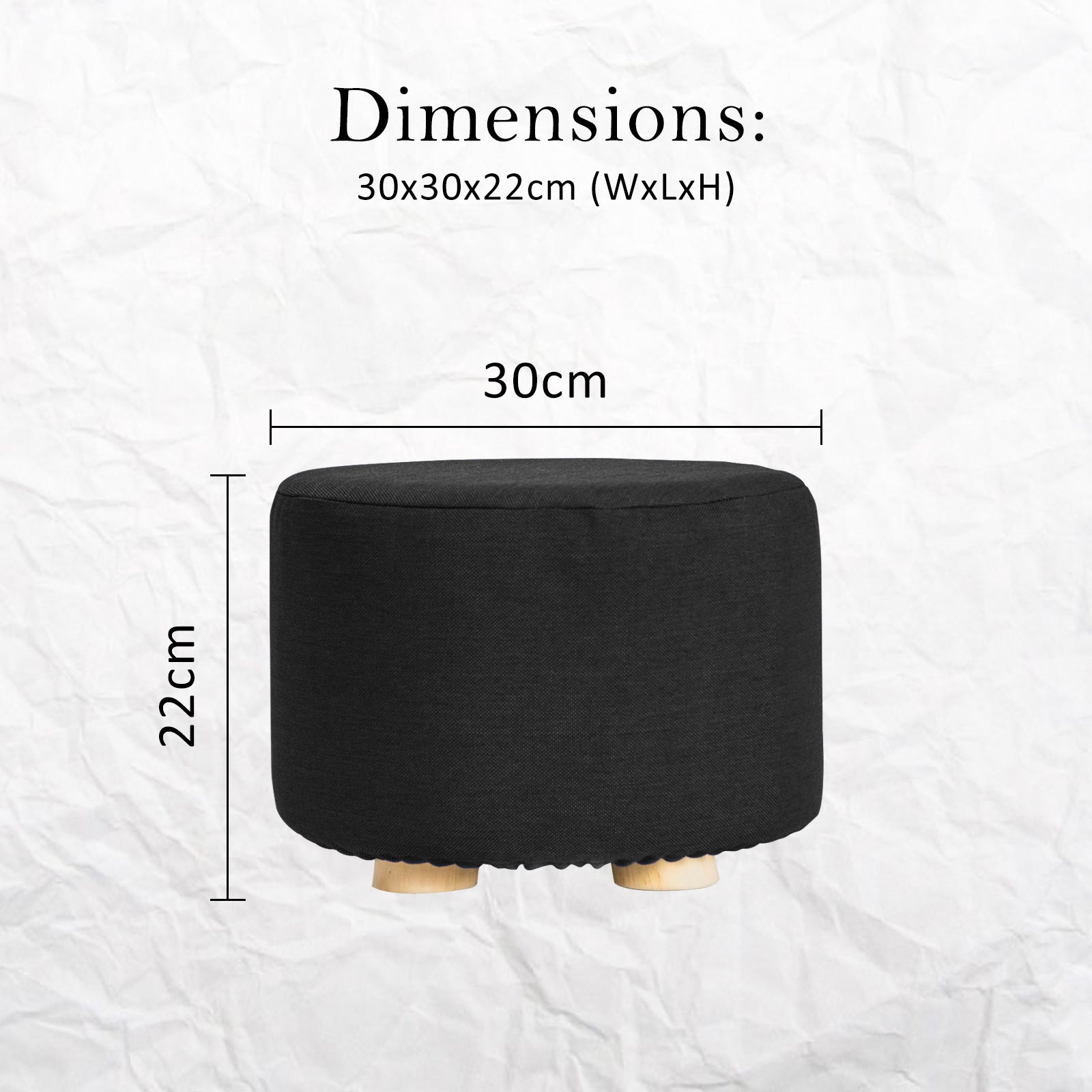 Ottomans & Footstools: Fabric Ottoman Round Wooden Leg Foot Stool - BLACK