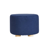 Ottomans & Footstools: Fabric Ottoman Round Wooden Leg Foot Stool - DARK BLUE