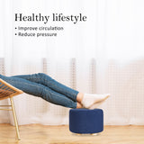 Ottomans & Footstools: Fabric Ottoman Round Wooden Leg Foot Stool - DARK BLUE