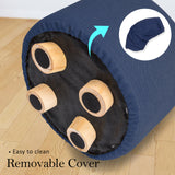 Ottomans & Footstools: Fabric Ottoman Round Wooden Leg Foot Stool - DARK BLUE