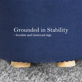 Ottomans & Footstools: Fabric Ottoman Round Wooden Leg Foot Stool - DARK BLUE