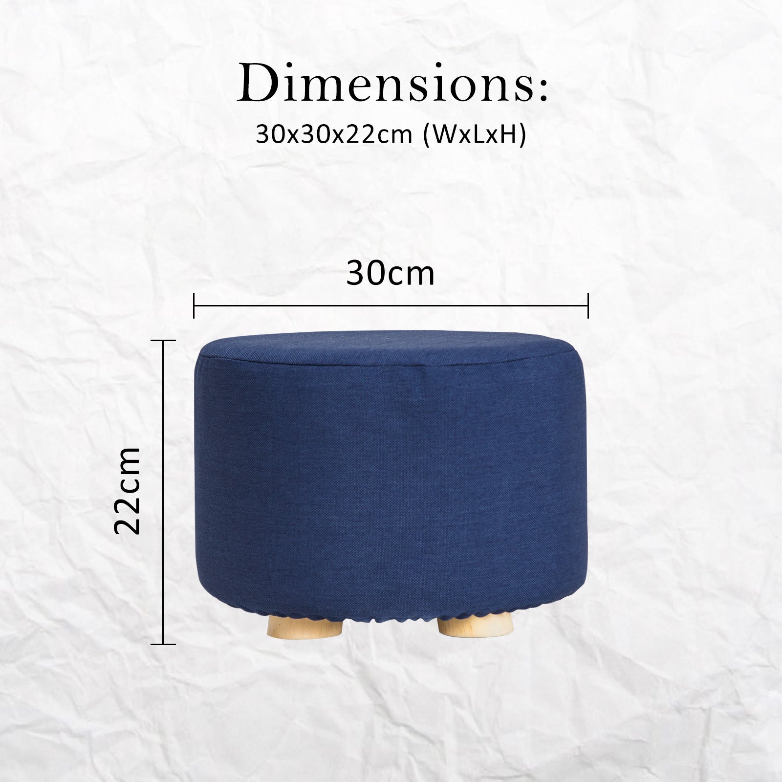 Ottomans & Footstools: Fabric Ottoman Round Wooden Leg Foot Stool - DARK BLUE
