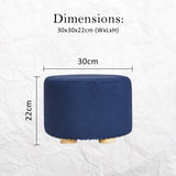 Ottomans & Footstools: Fabric Ottoman Round Wooden Leg Foot Stool - DARK BLUE