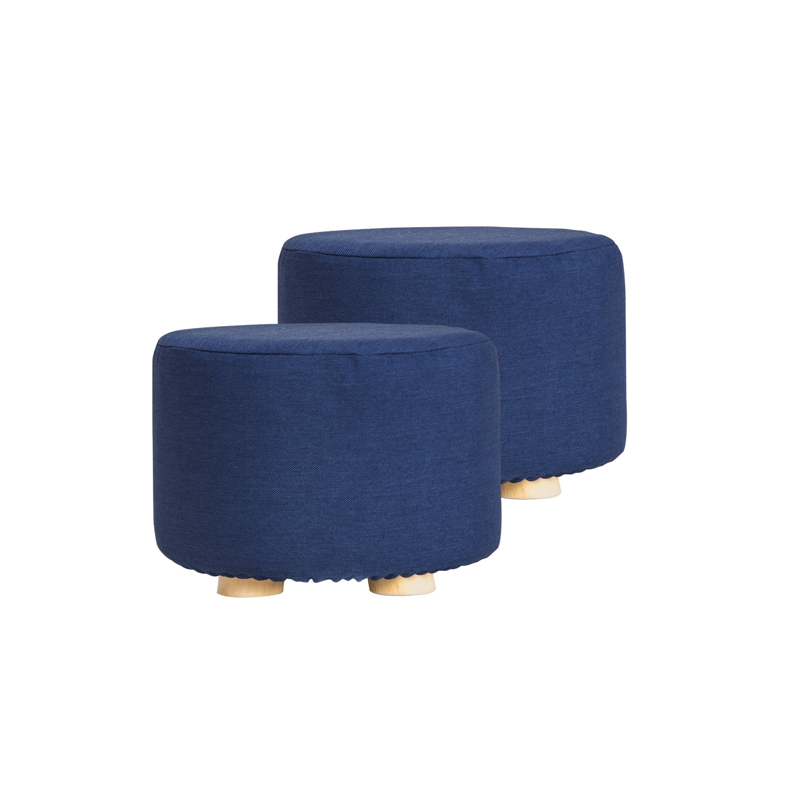 Ottomans & Footstools: 2X Fabric Ottoman Round Wooden Leg Foot Stool - DARK BLUE