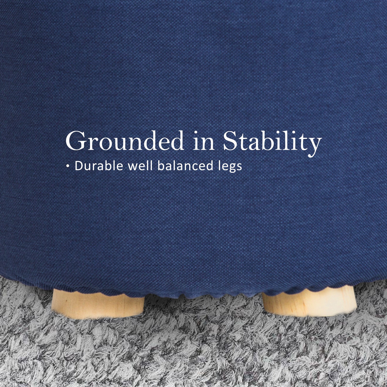 Ottomans & Footstools: 2X Fabric Ottoman Round Wooden Leg Foot Stool - DARK BLUE