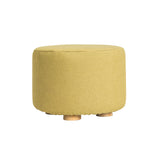 Ottomans & Footstools: Fabric Ottoman Round Wooden Leg Foot Stool - MUSTARD YELLOW