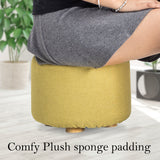 Ottomans & Footstools: Fabric Ottoman Round Wooden Leg Foot Stool - MUSTARD YELLOW
