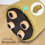 Ottomans & Footstools: Fabric Ottoman Round Wooden Leg Foot Stool - MUSTARD YELLOW