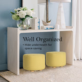Ottomans & Footstools: Fabric Ottoman Round Wooden Leg Foot Stool - MUSTARD YELLOW