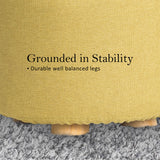 Ottomans & Footstools: Fabric Ottoman Round Wooden Leg Foot Stool - MUSTARD YELLOW
