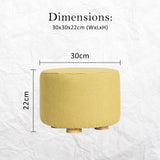 Ottomans & Footstools: Fabric Ottoman Round Wooden Leg Foot Stool - MUSTARD YELLOW