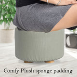 Ottomans & Footstools: Fabric Ottoman Round Wooden Leg Foot Stool - GREY