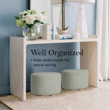 Ottomans & Footstools: Fabric Ottoman Round Wooden Leg Foot Stool - GREY