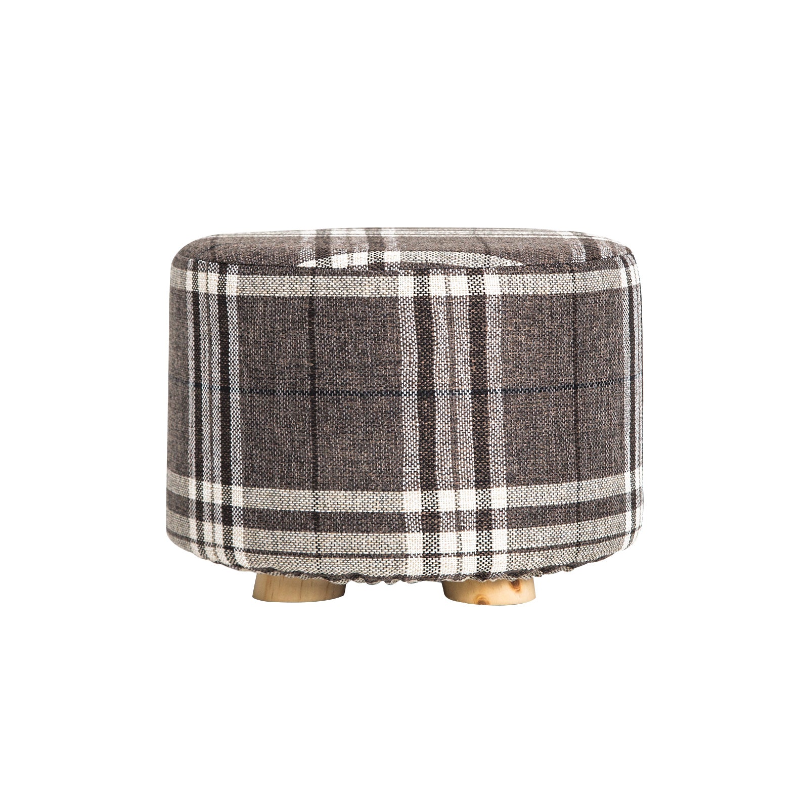 Ottomans & Footstools: Fabric Ottoman Round Wooden Leg Foot Stool - LATTICE