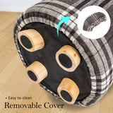 Ottomans & Footstools: Fabric Ottoman Round Wooden Leg Foot Stool - LATTICE