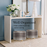 Ottomans & Footstools: Fabric Ottoman Round Wooden Leg Foot Stool - LATTICE
