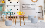 Ottomans & Footstools: Fabric Ottoman Round Wooden Leg Foot Stool - LIGHT BLUE