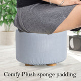 Ottomans & Footstools: Fabric Ottoman Round Wooden Leg Foot Stool - LIGHT BLUE