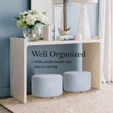 Ottomans & Footstools: Fabric Ottoman Round Wooden Leg Foot Stool - LIGHT BLUE