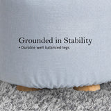 Ottomans & Footstools: Fabric Ottoman Round Wooden Leg Foot Stool - LIGHT BLUE
