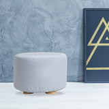 Ottomans & Footstools: Fabric Ottoman Round Wooden Leg Foot Stool - LIGHT BLUE