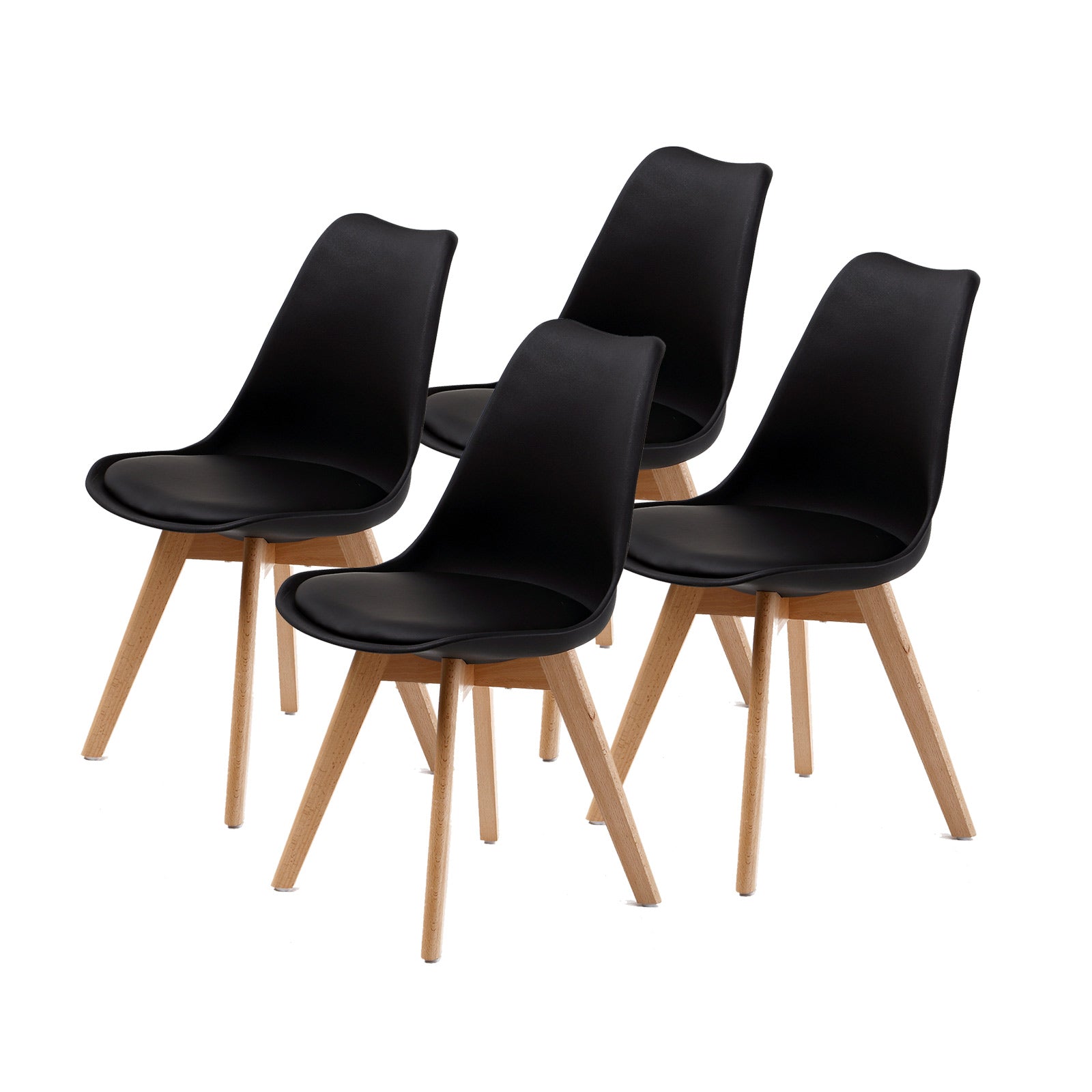 Kitchen & Dining Chairs: 4X Retro Dining Cafe Chair Padded Seat BLACK