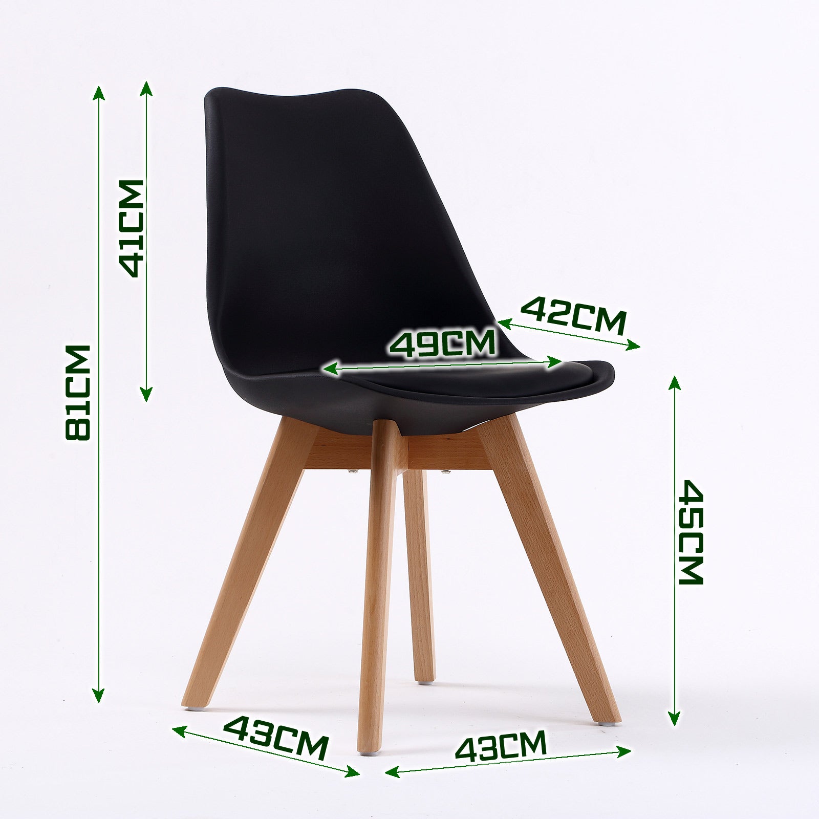 Kitchen & Dining Chairs: 4X Retro Dining Cafe Chair Padded Seat BLACK